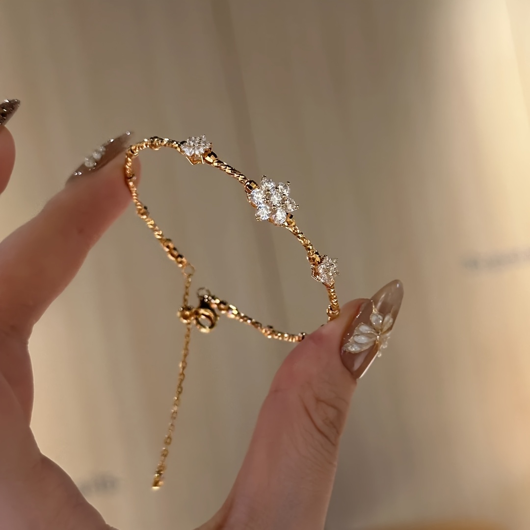 elegant french inspired 18k golden plated bracelet sparkling - Temu