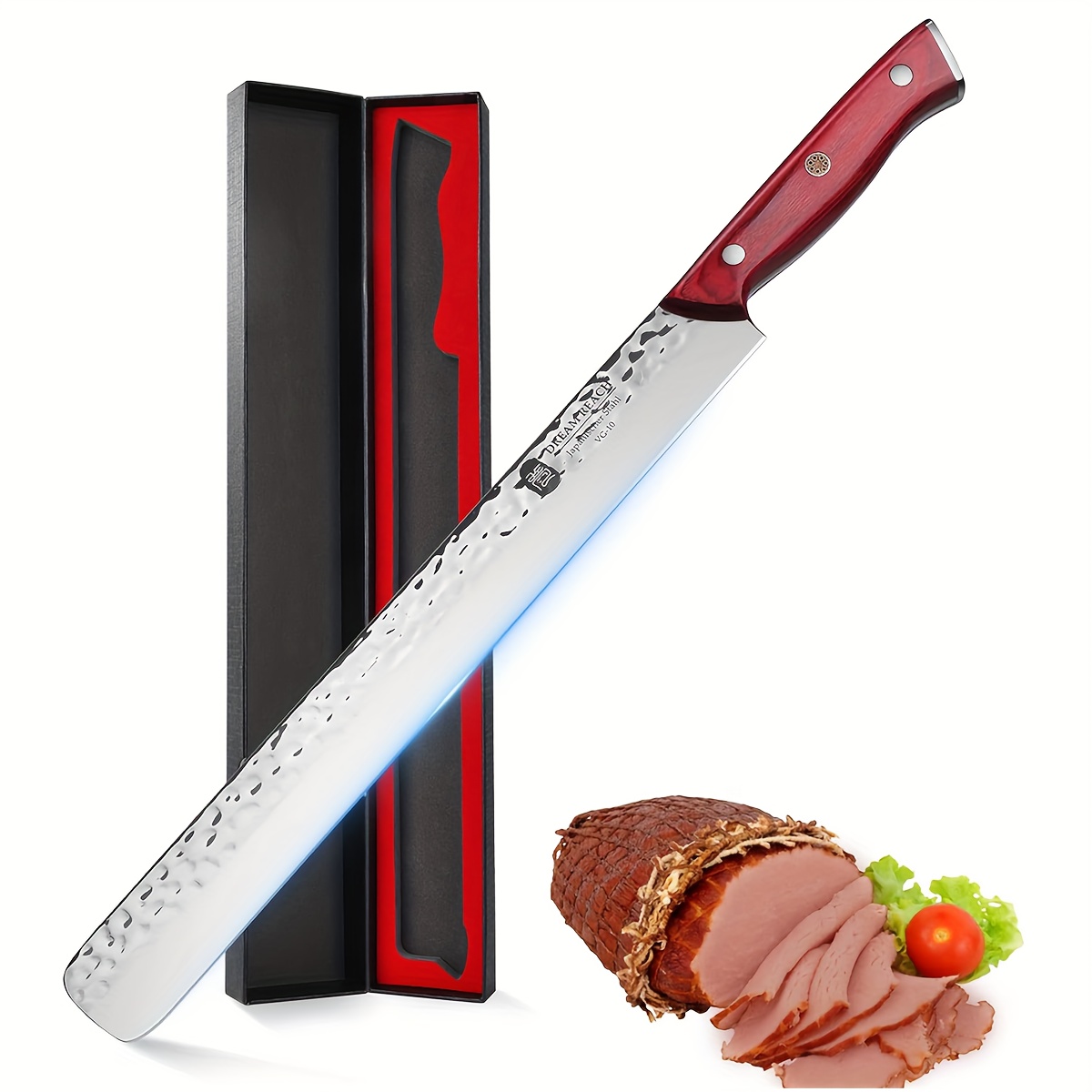 

Vg10 Slicing Knife, 12 Inch Japanese Carving Knife Ultra Sharp Forged High Carbon Stainless Steel Long Brisket Knife For Meat Cutting Bbq Full Tang Kitchen Knives Ergonomic Handle Gift Box