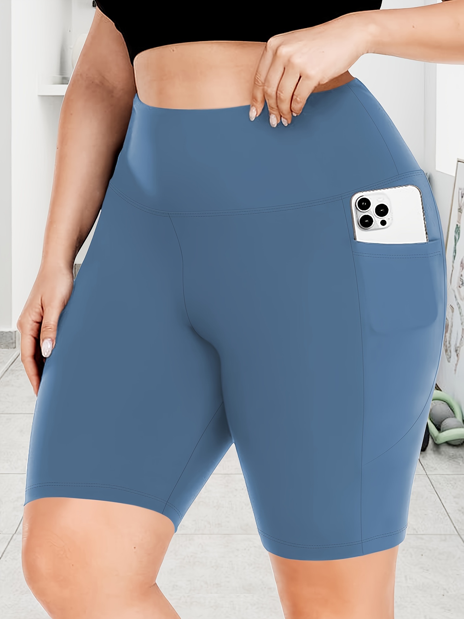 Big Size High Waist Crescent Pocket 5 Points Pants - Drainage Style