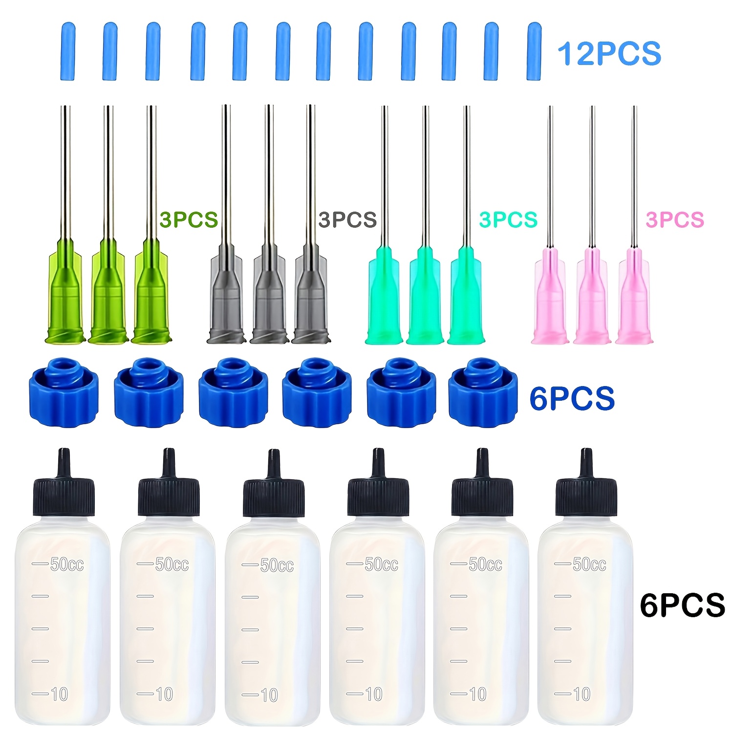 TEMU Set de flacons distributeurs 50CC, flacons à colle compressibles, inclut des buses de colle 14G, 16G, 18G, 20G, convient pour la distribution de