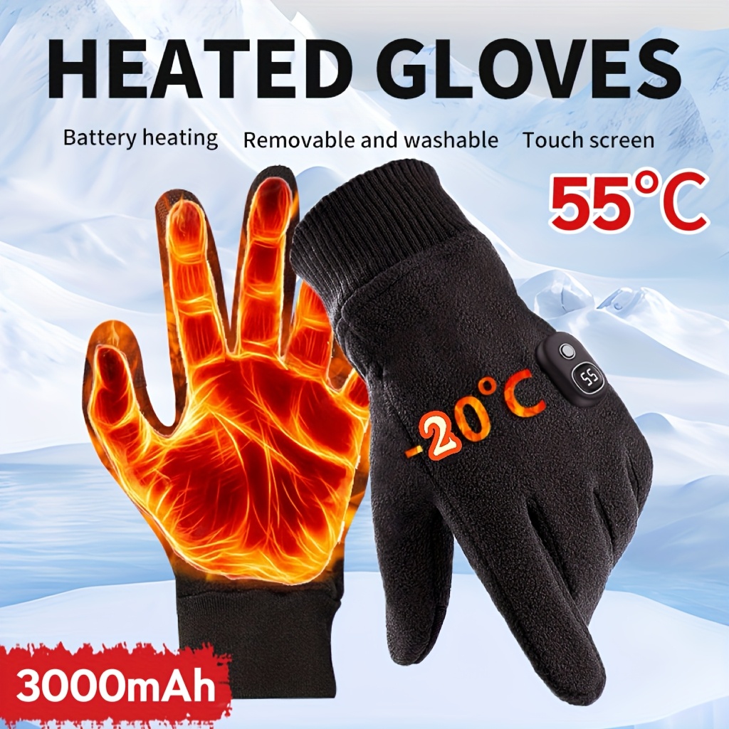 item picture unisex rechargeable heated gloves   3000mah high capacity battery adjustable temperature washable design suitable for skiing running cycling hunting christmas gifts black friday items