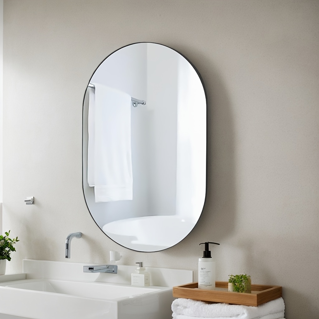 Moon Mirror - Specchio da bagno rettangolare con cornice in metallo dorato, 61 x 91 cm, per montaggio a parete in acciaio inox, inclinabile ad angolo arrotondato, da appendere verticale