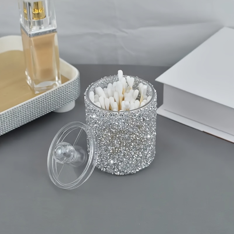 1pc Diamond-inlaid Storage And Organizer Jar, Suitable For Furniture, Kitchen, Bathroom, Beauty Tools, Toothpicks, Makeup Sponge Pads, Vanity Lid Dustproof Box Container