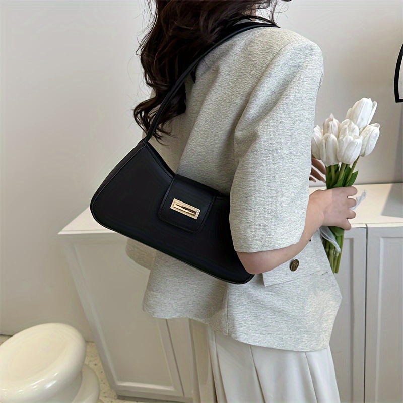 

Classic Pu Leather Baguette Bag, Elegant Solid Color, Chic Underarm Shoulder Purse, French Style Casual Armpit Bag