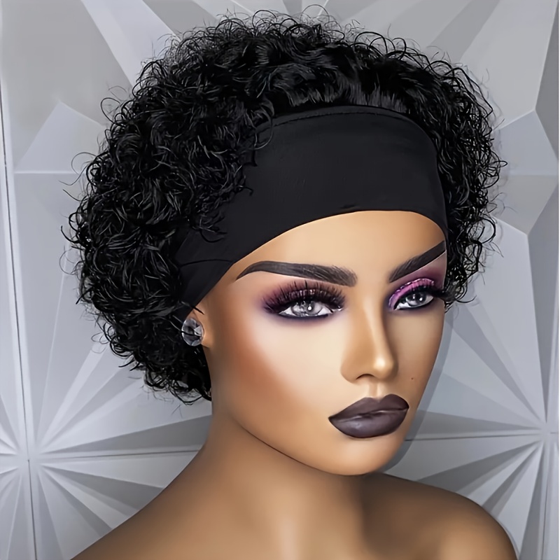 TEMU Short Headband Wig, Human Hair , Water Wave Wig, Women's 6-inch Human Hair, 150% Density, All Machine Made