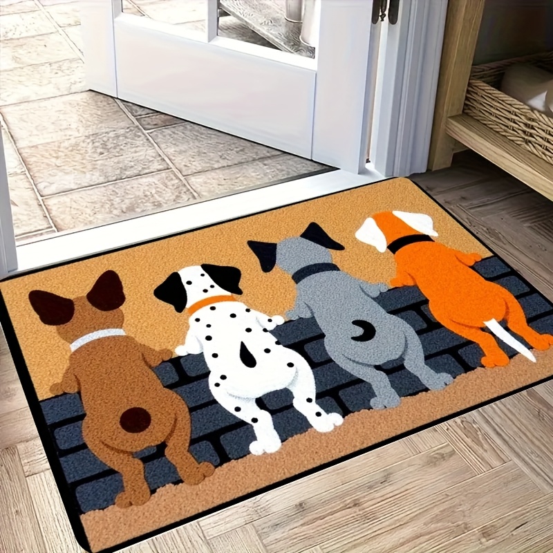 Image of 1pc Outdoor Welcome Mat, Colorful Cute Dog Doormat For Entryway, Suitable For Bedroom, Kitchen, Bathroom Multi-use Decorative Floor Mat, Best For Christmas, Perfect For Thanksgiving