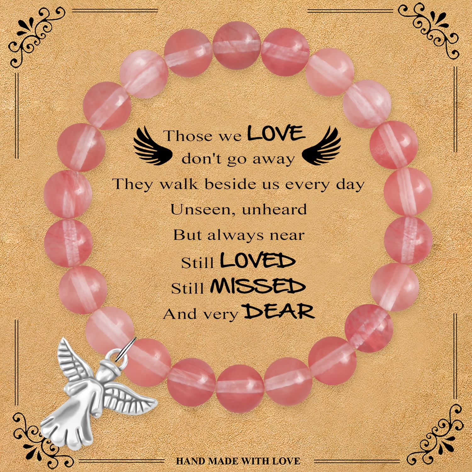 Natural Stone Bead Bracelet with Angel Charm Pendant
