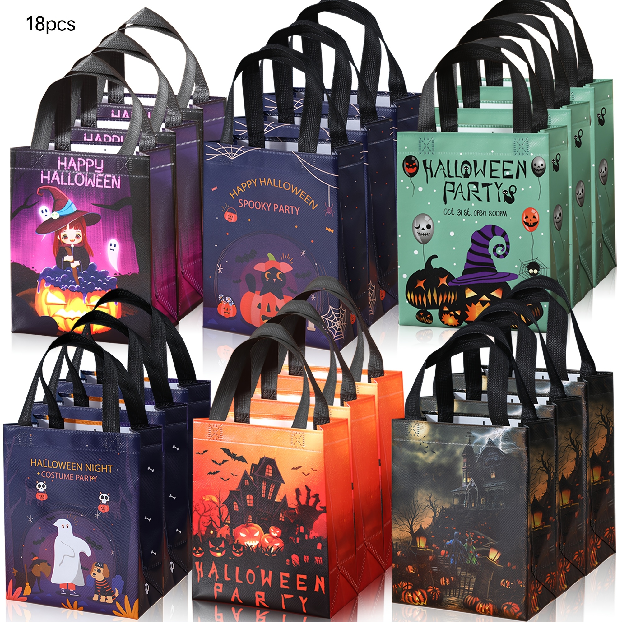 18pcs Mixed Halloween Gift Bag Set - Medium Size 20x25x10 Cm Non-woven Fabric Party Gift Bags, Featuring Cute , , And Witch Designs For Candy Storage