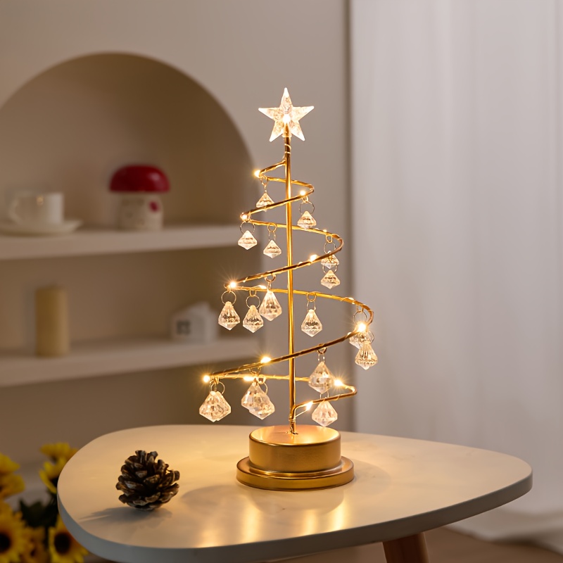 TEMU Elegant Metal Christmas Tree With Warm White And - Freestanding/outdoor Holiday Decoration, Sturdy Base And Crystal Ornaments, Durable Metal For