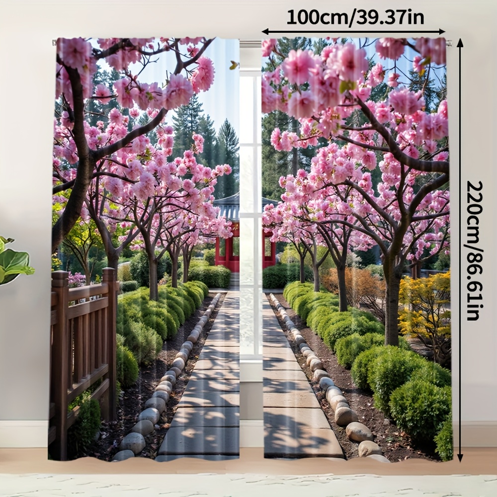 TEMU 2 pièces de Rideaux Japonais à Motif - Panneaux Isolants et Occultants avec Poche pour Tringle, Décoration Sakura pour Salon, Chambre, Cuisine,