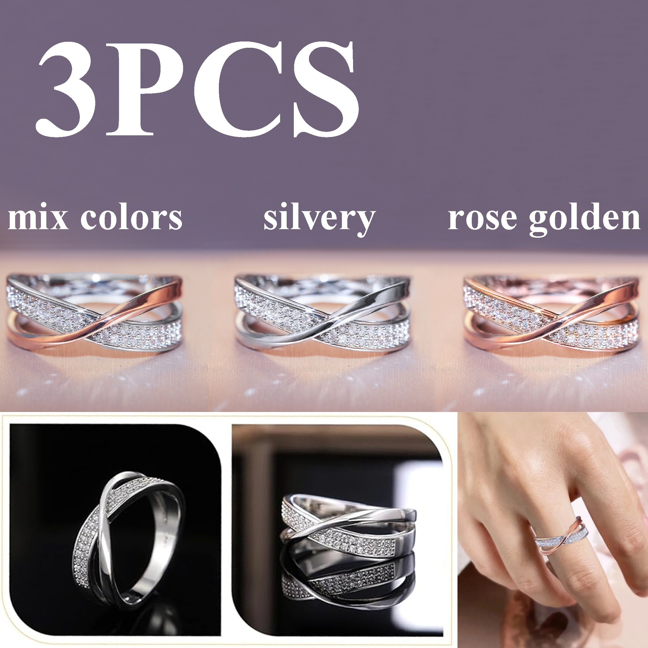 

3 Elegant Women's Rings Romantic 8-knot Promise Ring Double Row Synthetic Zirconia Ring Engagement Ring Copper Material Fashion Jewelry Suitable For Daily/party/wedding/birthday/anniversary Etc