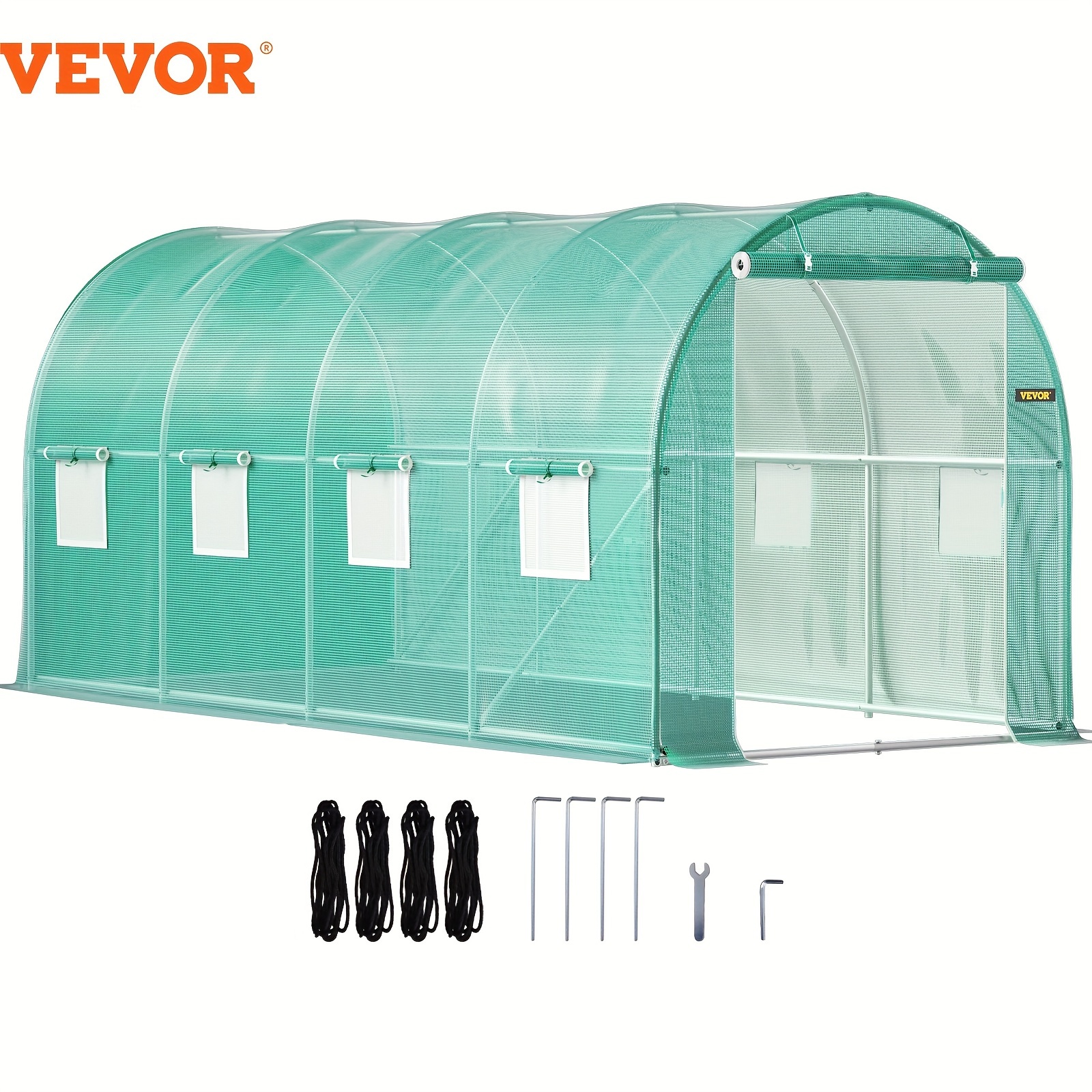 

Vevor Walk-in Tunnel Greenhouse, 14.8 X 6.6 X 6.6 Ft Portable Plant Hot House W/ Zippered Door, 8 Roll-up Windows, Galvanized Steel Hoops, 1 Top Beam, And 2 Diagonal Poles, Green