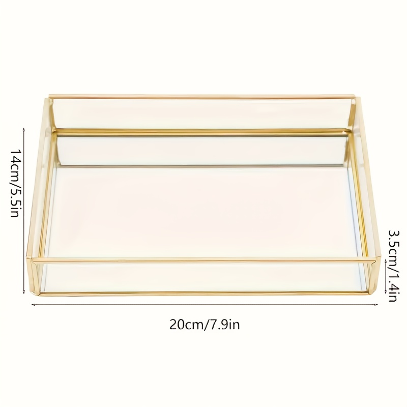 Image of Elegant Golden- Glass Storage Tray With Brass Structure, Multifunctional Jewelry, Cosmetics And Souvenir Organizer, Tabletop Mounting, Rectangle Shape, Multipurpose Use, Jewelry Trays