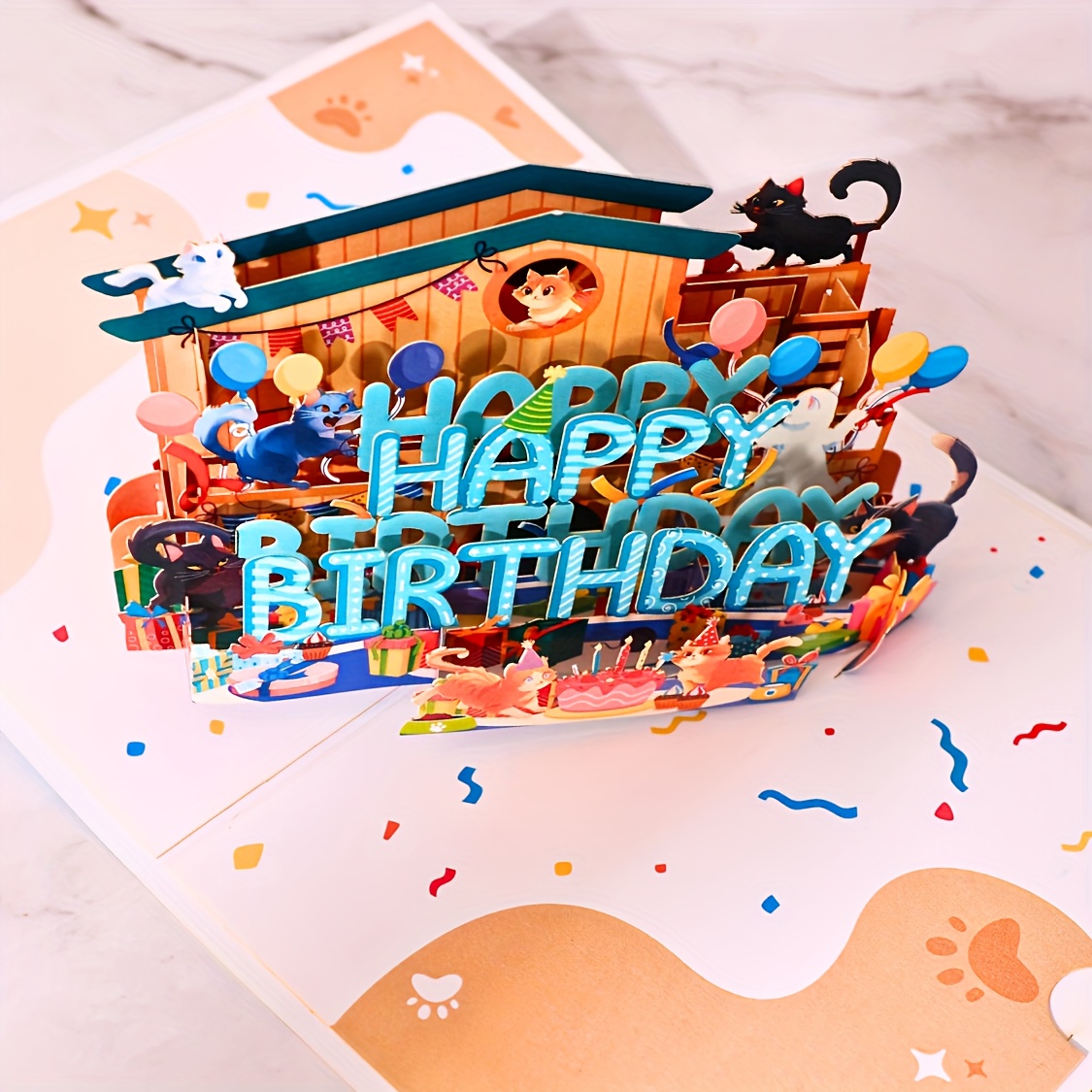 1pc Happy Birthday Greeting Card, Cat Lover Pop Up Card With Note Card And - Everyone