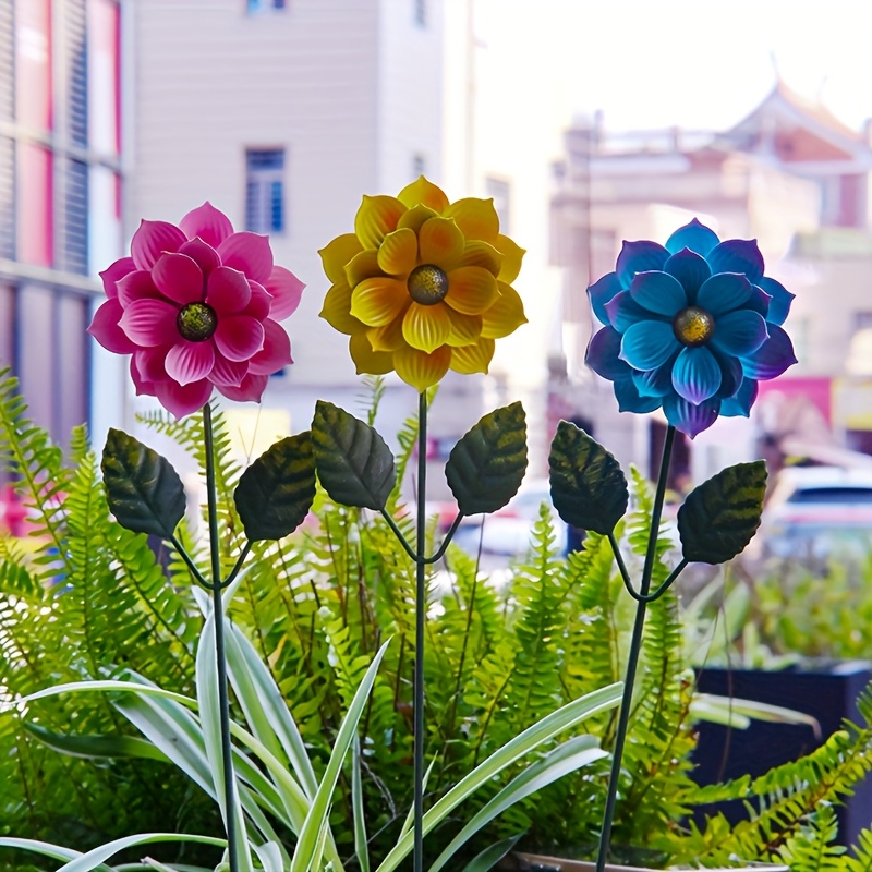 3 Stück farbenfrohe Metall-Blumen-Garten-Stangen - Lebendige Eisen-Blumen-Dekoration für Outdoor-Hochzeiten, Terrassen und Gärten