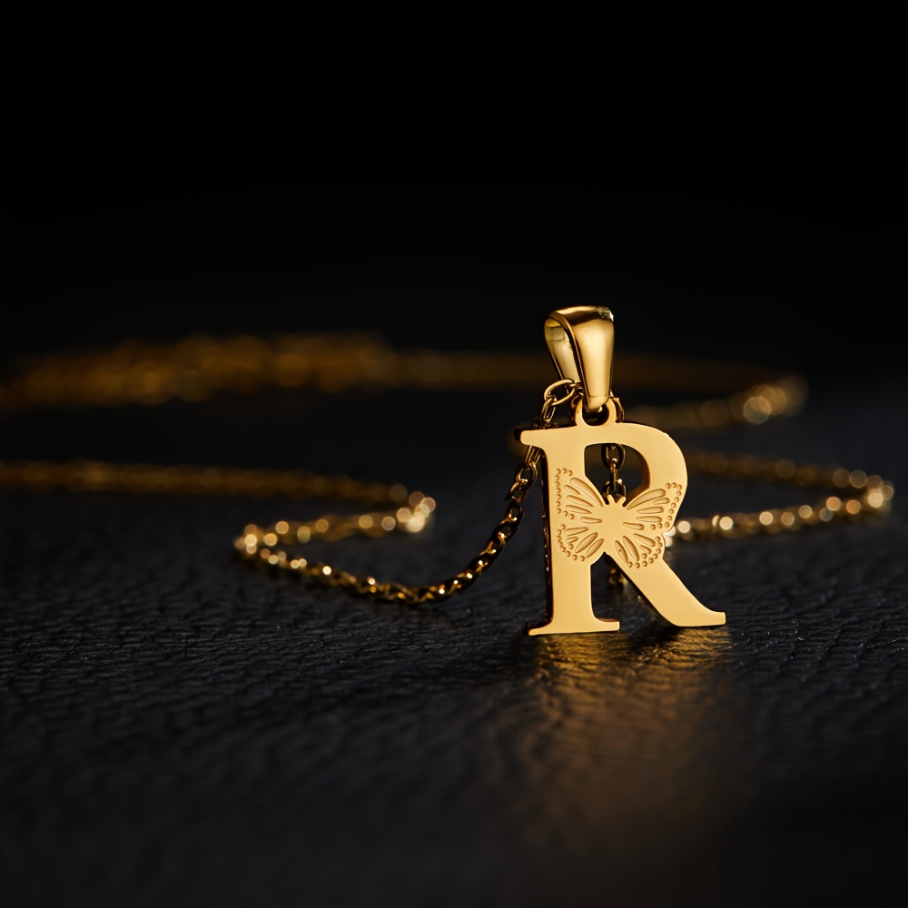 TEMU 1pc Collier Initial 14K Or Plaqué 14K Or Plaqué - Pendentif Papillon Plaqué Collier Nom Collier Élégant de Tous 'S Bijou Cadeau