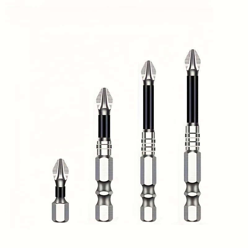 Image of 4pcs Anti-slip Bit Set, Steel Magnetic Screwdriver Bit Set,steel Magnetic Batch Head,hex Shank Cross Drill Bits ,super-hard Hex Shank & Cross-shaped Magnetic Head,strong Magnetic Tip Screwdriver