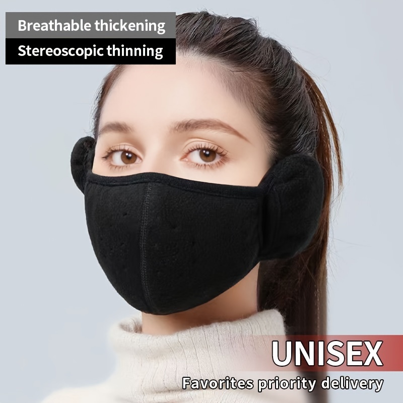 

1pc Winter Thickened Ear Warmer Mask, Unisex 3d Washable Reusable Breathable Cycling Face Cover With Exhalation Valve, Cotton , , Outing , Non-stretch Woven