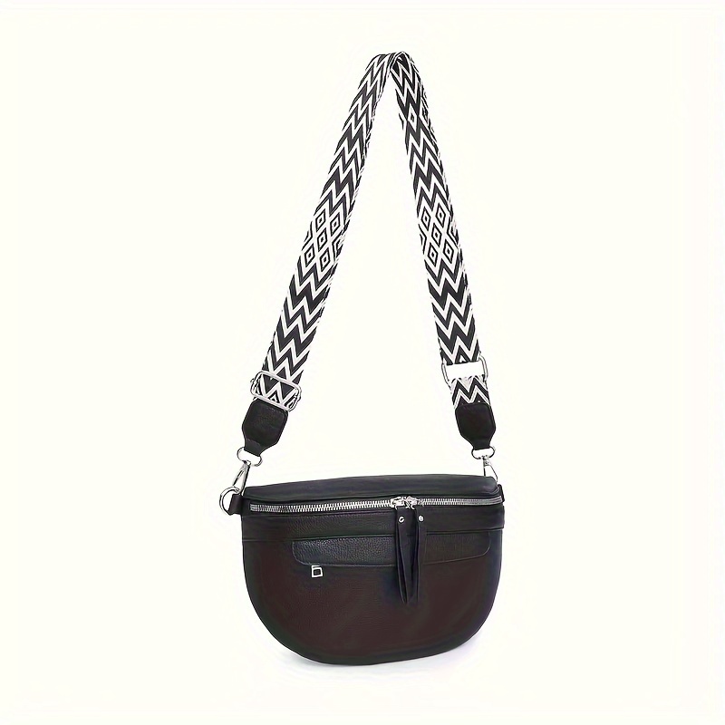 

Classic Solid Color Crescent Shoulder Bag, All-match Classic Textured Zipper Crossbody Bag
