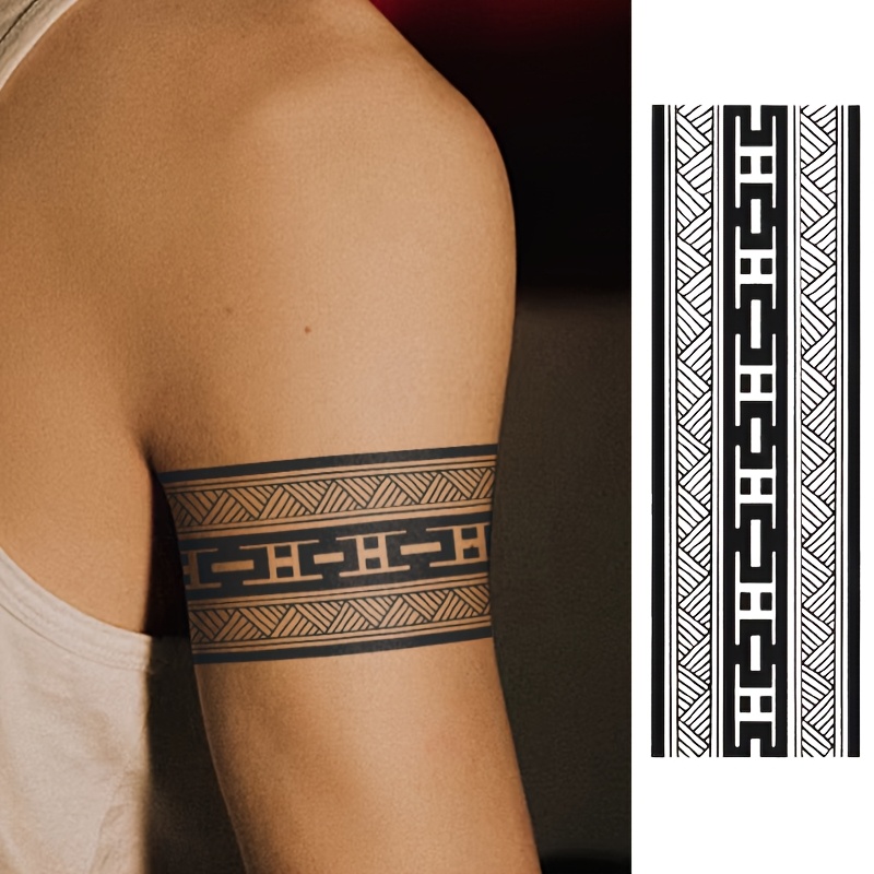 Herbal Semi-permanent Waterproof Temporary Tattoo Stickers Suitable For - Long-lasting Non-reflective Fake Tattoos With , Application For Parties, Festivals, Daily Wear - Arm Band Tattoos