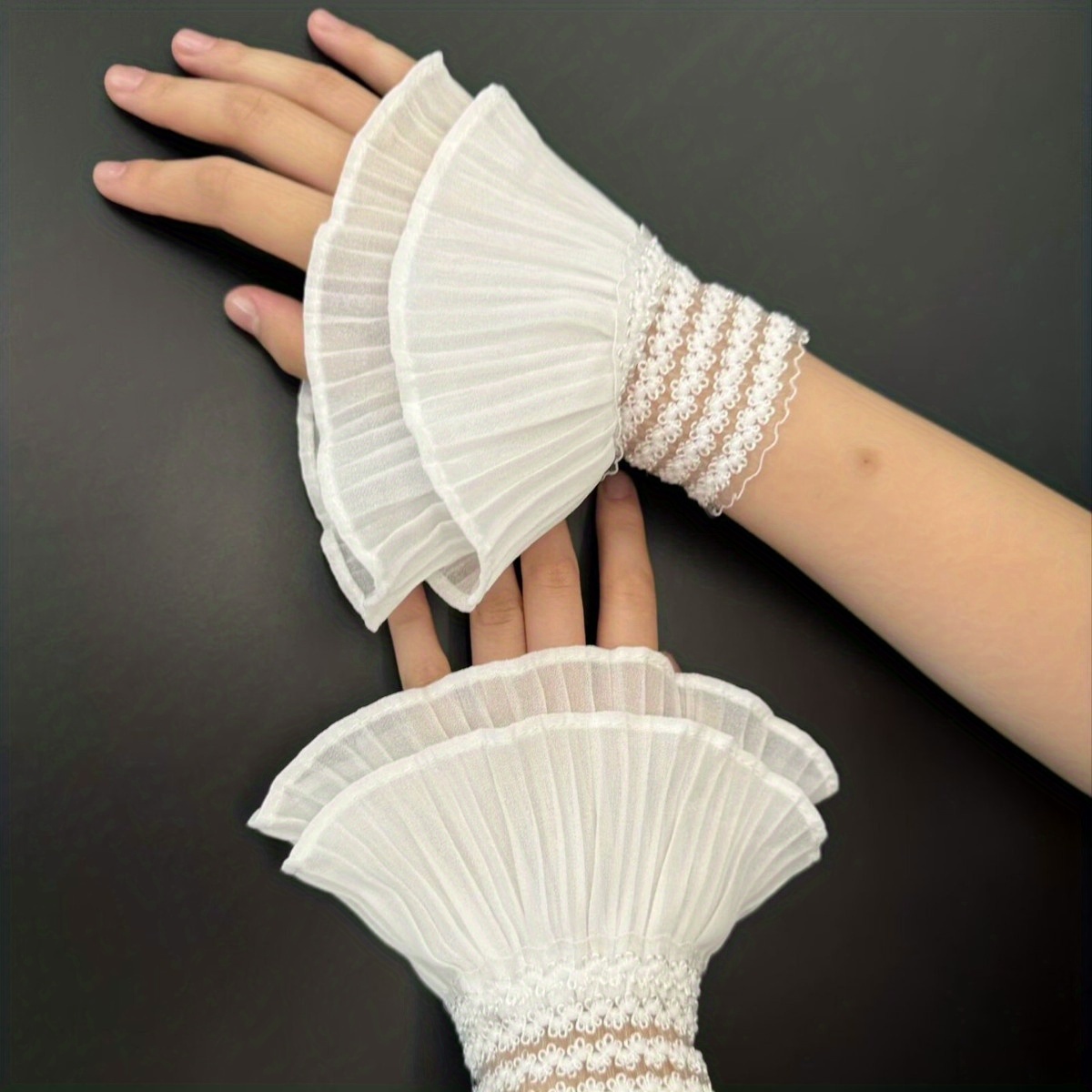 TEMU 1 Paire, Nouvelles Manchons Crochet en et Dentelle Ajourée pour Femmes, Manchons Évasés Tendance avec Dentelle, Adaptés aux Mariages,