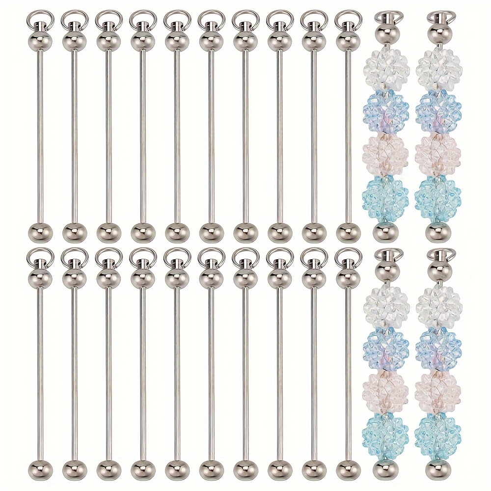 

20pcs Beadable Keychain Bars Bulk Metal Silver Beaded Blank Keychain For Jewelry Making Charms Diy Beading Key Chains Craft Supplies