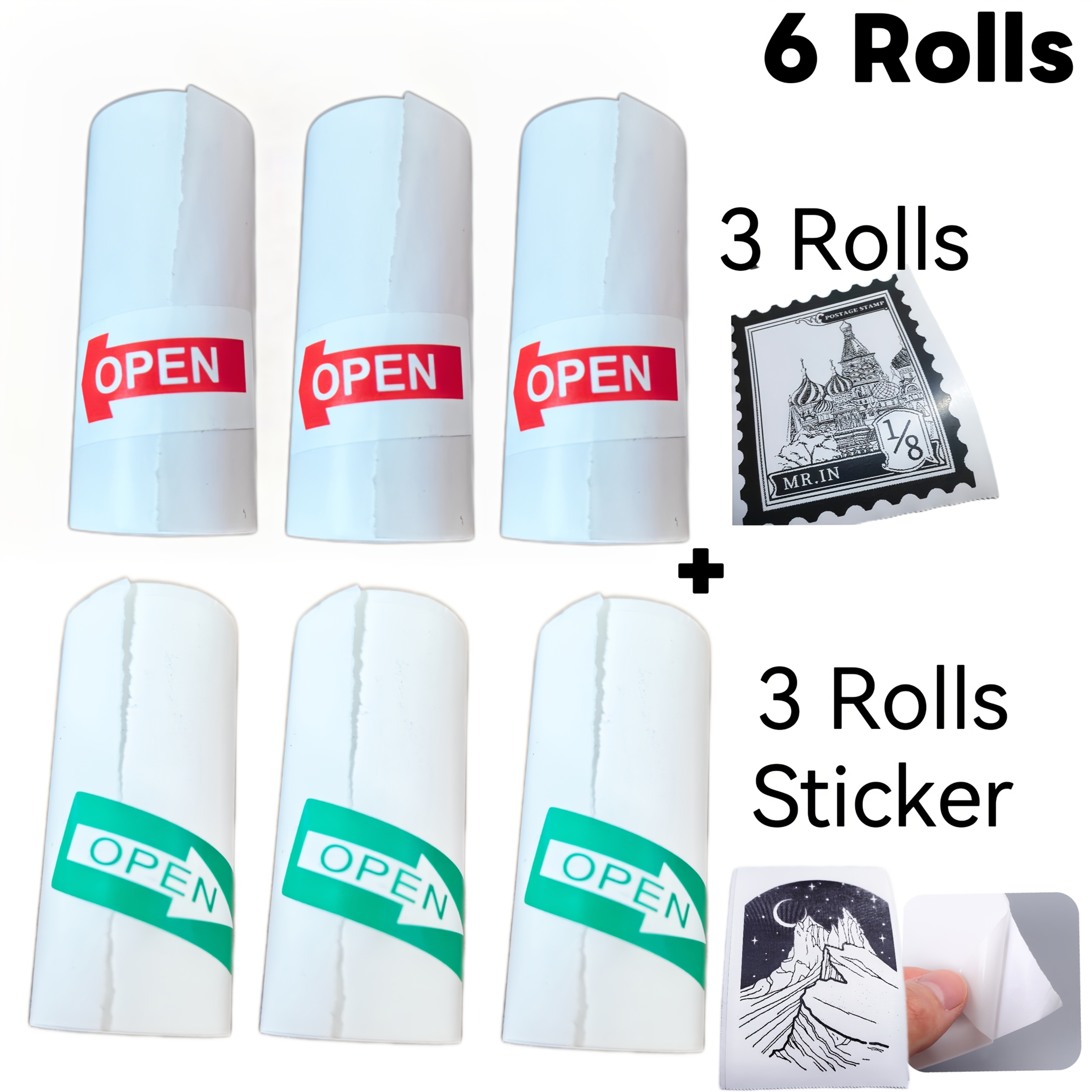 TEMU 6 Rolls Premium Thermal Paper Set (3 Rolls Photo Paper And 3 Rolls Sticker Paper), 5725mm (2.240.98in), Long-lasting, Compatible With Pocket
