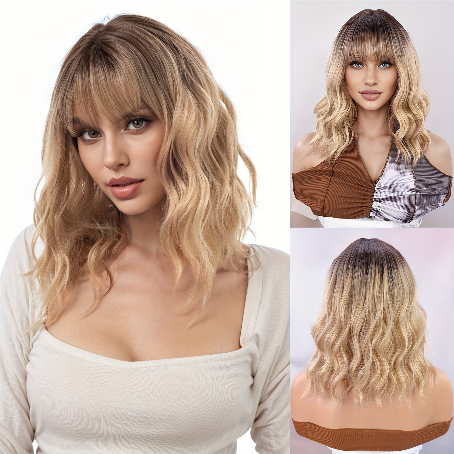 

Tang Long Fiber Wigs For Women 130% Density, Curly Wave Style With Bangs, Heat Resistant Synthetic Hair, Rose Net Cap, Versatile For Cosplay & Daily Use