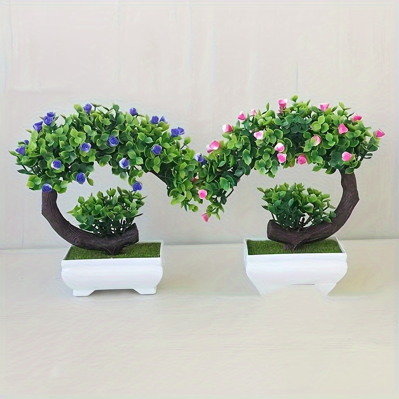 Charming Mini Crescent Rose Bonsai - Artificial Plant with Pot for Home, Office & Garden Decor