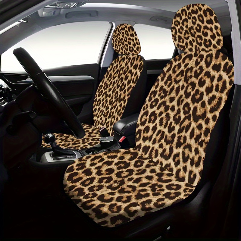 

Breathable Leopard Print Car Seat Covers For Front 2 Seats With Headrest - Fit, All-season Polyester Interior Accessories