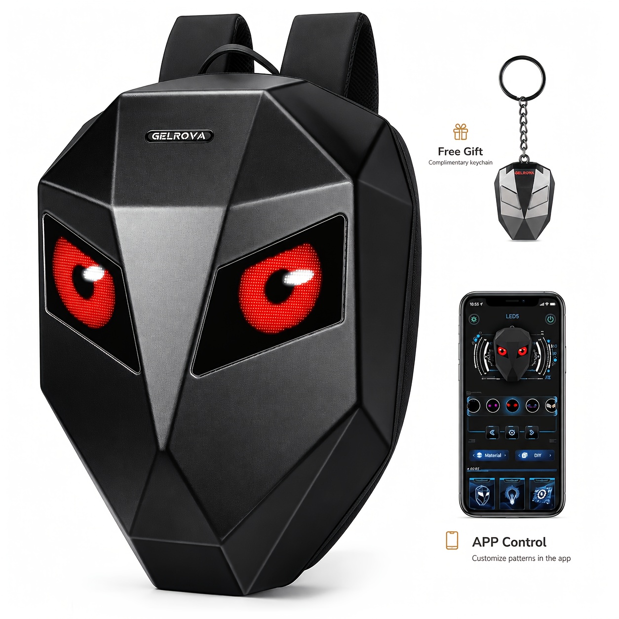 Gelrova 19-inch Led Motorcycle Backpack With App Control, Programmable Display, Helmet Bag, Usb Powered, 14-inch Laptop Compartment, For Riding, Travel, Parties & Daily Use, Power Bank Not Included