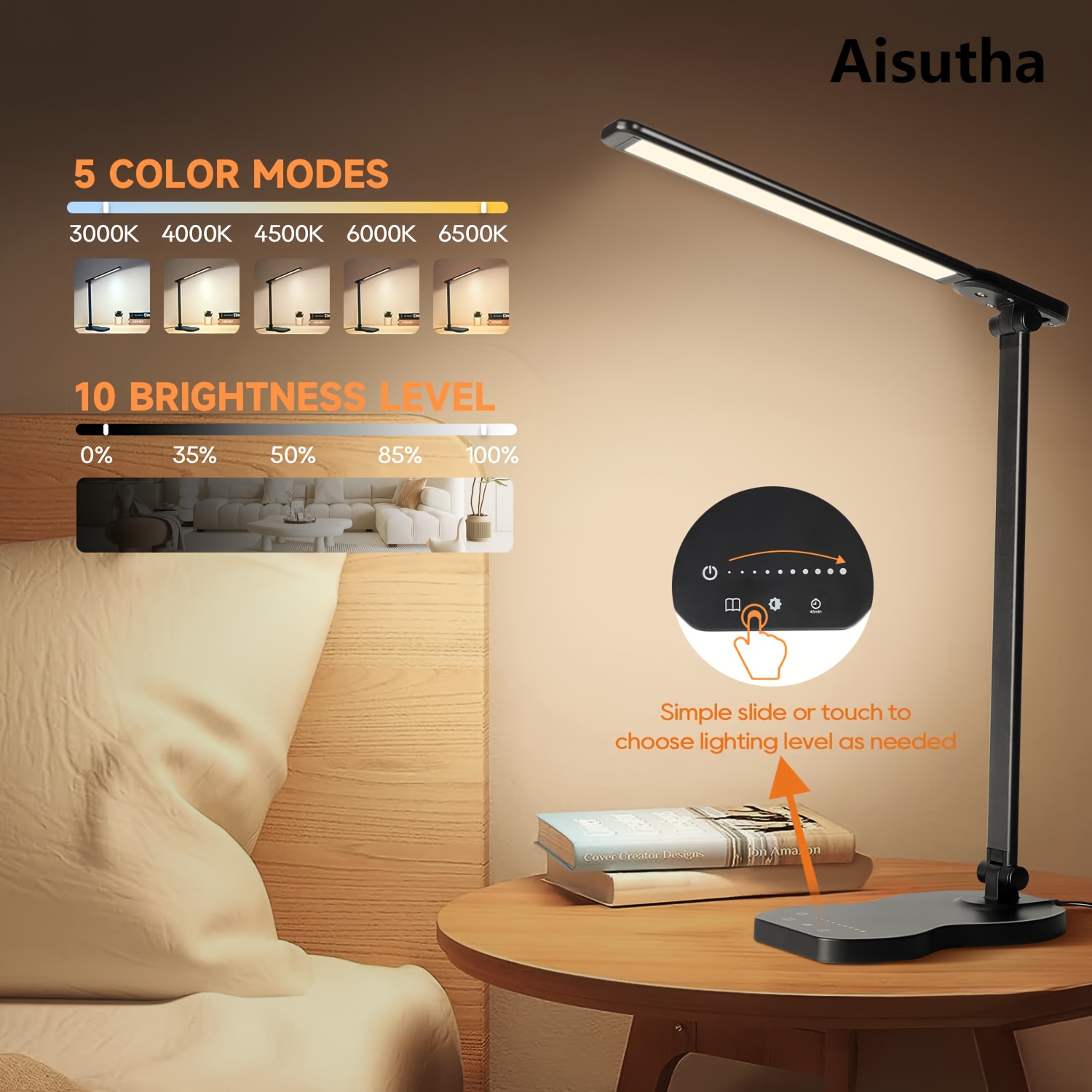 

Aisutha Led Desk Lamp, Modern Dimmable Table Lamp, , 10 Brightness Levels, Technology, With Usb Powered, For Home Office, Room Types, Holiday Theme