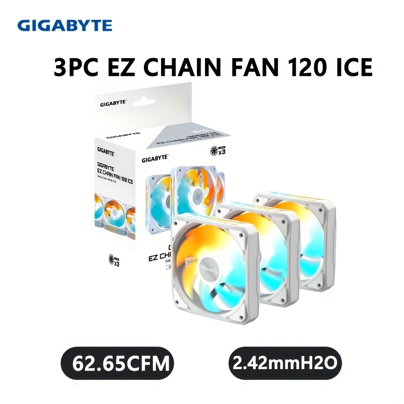   ez chain fan 120 ice 3pcs   argb led fans with 62 65cfm airflow 2 42mmh2o head pressure silent operation for pc builds gaming     fans   design gaming rig