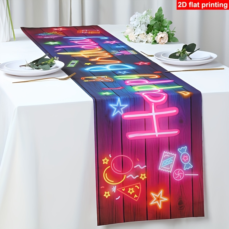 E-shop ., Neon-fluoreszierender Geburtstags-Tischläufer, 70,87*13,78 Zoll, Happy Birthday Polyesterfaser-Tischdecke, Geburtstagsfeier-Dekoration,
