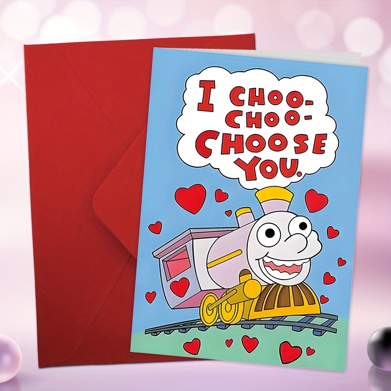 

i " Valentine's Day Train Card, Personalized English Greeting With Envelope, Ideal For Engagement, Birthday, Anniversary, - Note Card