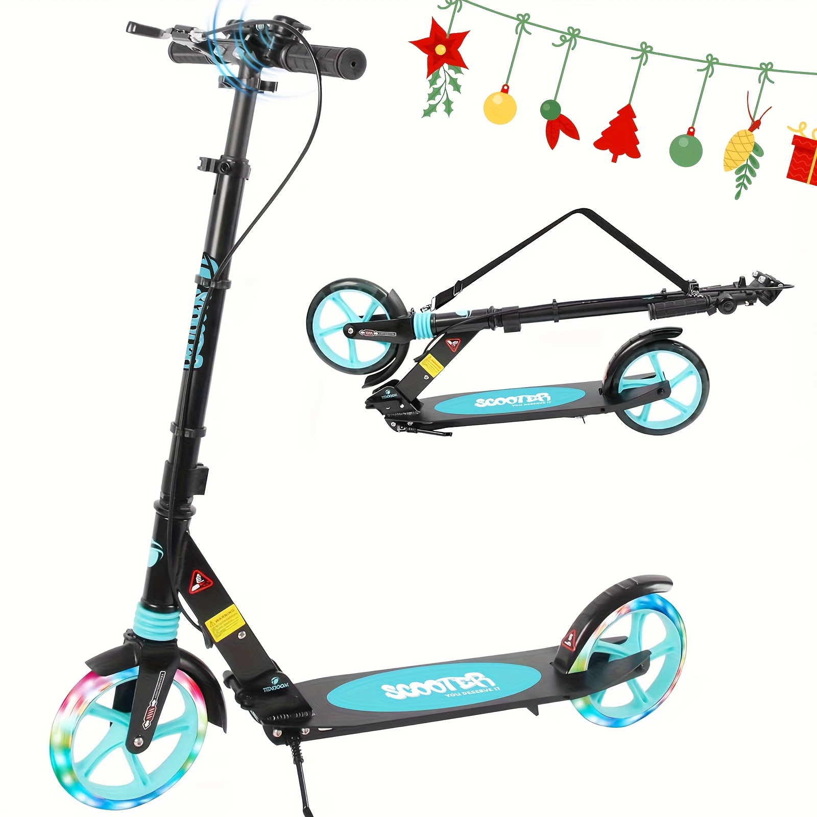 TEMU TENBOOM Trottinette Adulte Pliable Haute Sécurité avec Frein à Main, Amortisseur et Bandoulière