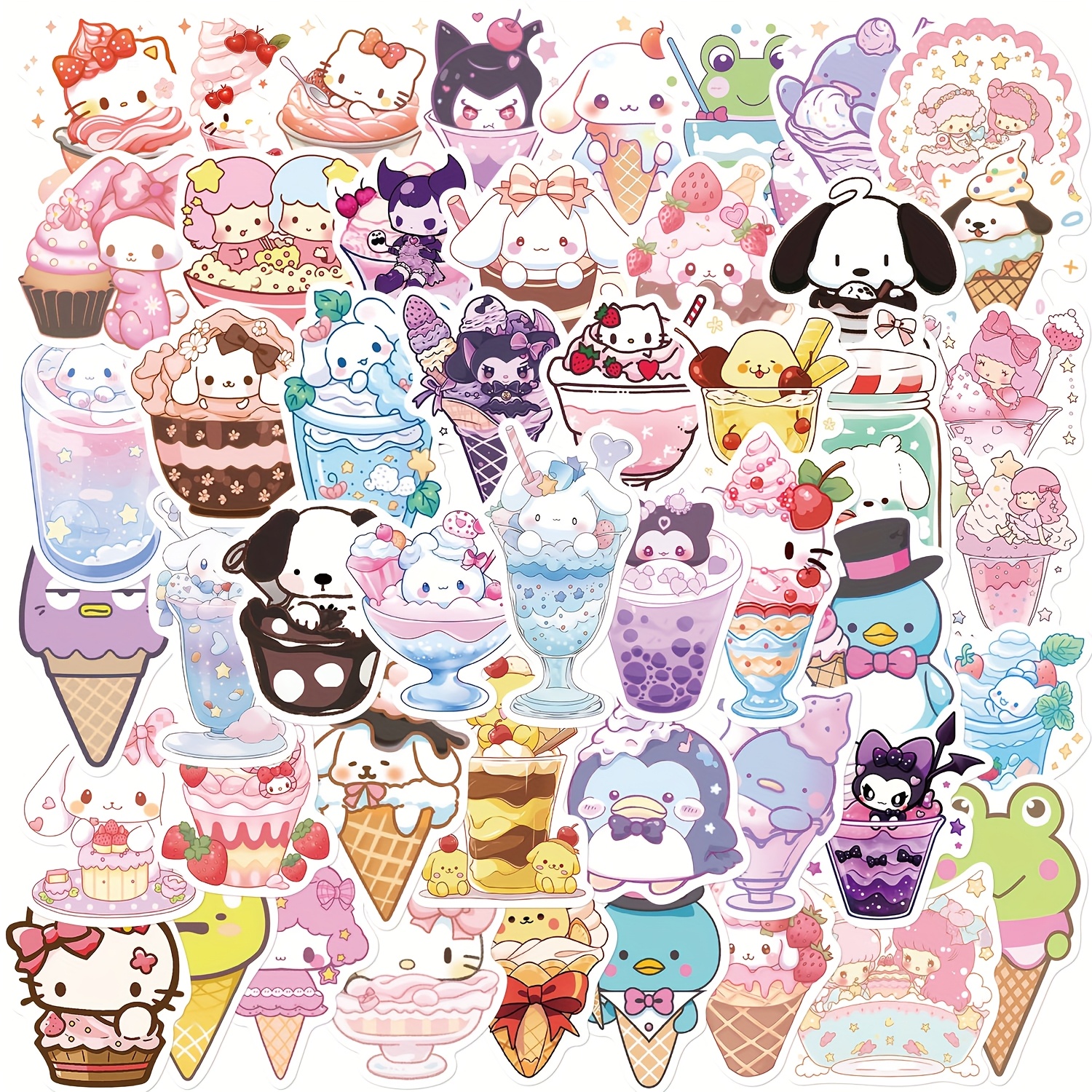 50pcs Cute Cartoon Ice Creace-shaped Sticker Graffiti And Personalized Creative Laptop Decoration Stickers