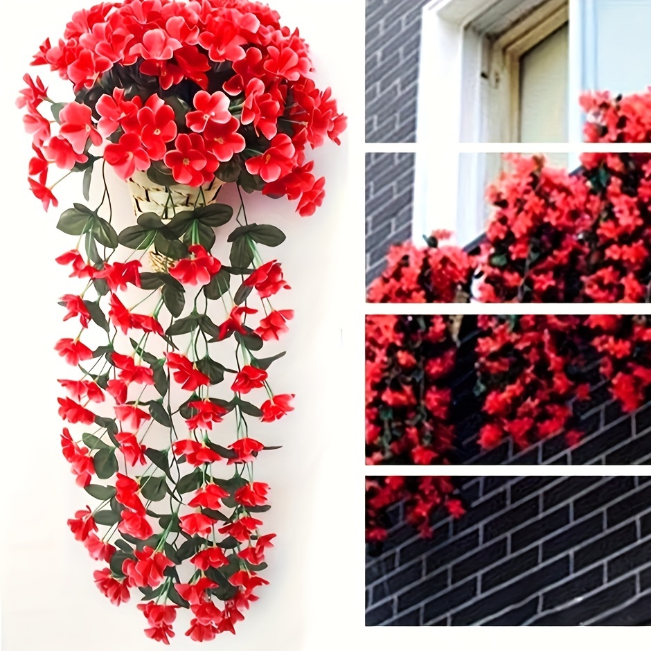 Image of 2 Pack Artificial Hanging Flowers, Fake Hanging Plants Colorful Bouquet For Wall Garden Wedding Indoor Outdoor Decoration