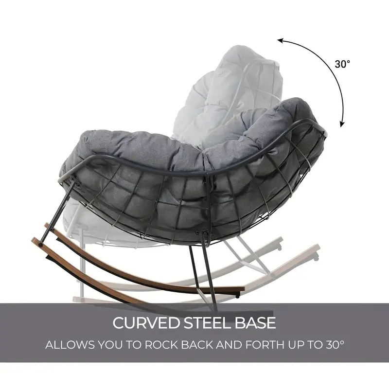 grey outdoor papasan rocking chair with cushion e coated metal frame uv and water resistant ideal for patio porch garden easy assembly tools recliner chair backyard details 4