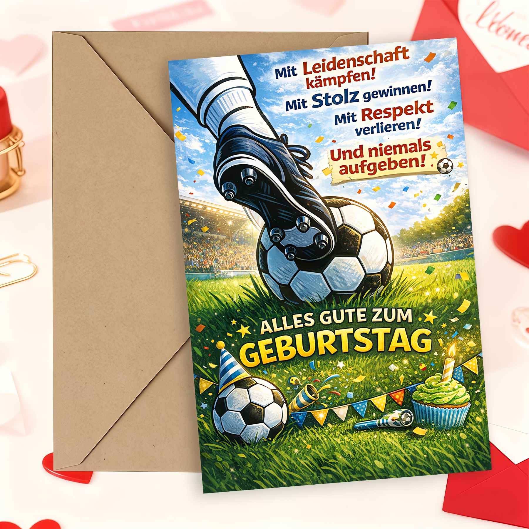 1set Birthday Party Supplies German Football Card, Soccer Sport Themed Happy Birthday Greeting Card For Celebration, Gift & Party Decor
