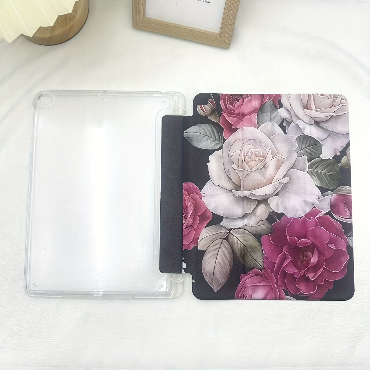 TEMU 1pc Colorful Flowers White Acrylic Flip Stand Shockproof Case For Ipad, Foldable Non-slip Adjustable Vertical Holder With Auto Sleep/wake