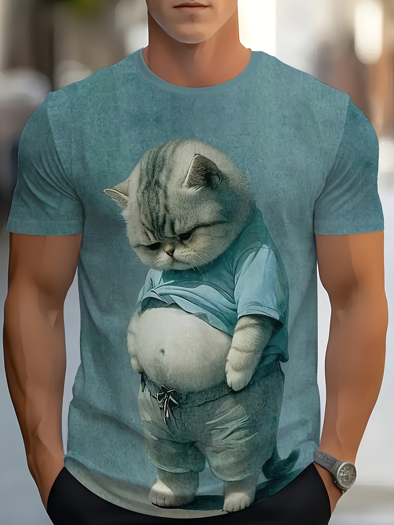 camiseta hombre estampado 3d gato divertido Temu Peru