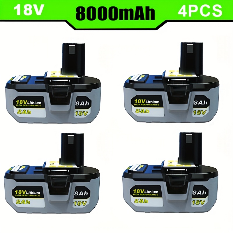 TEMU PAK DE 4 8.0 AH 18V Batterie de Rechange Lithium-Ion pour Ryobi P104 P105 P107 P108 P109 P122 Pour Ryobi ONE+ 18-Volt Outils Batterie Pour Ryobi