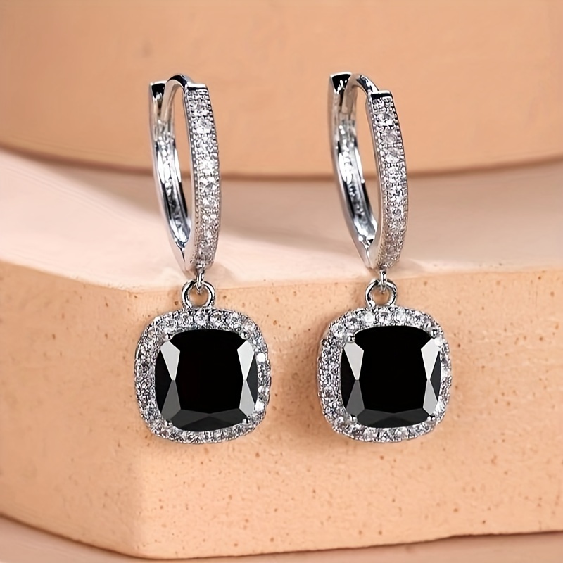Square Zirconia Inlaid Earrings for Daily Wear
