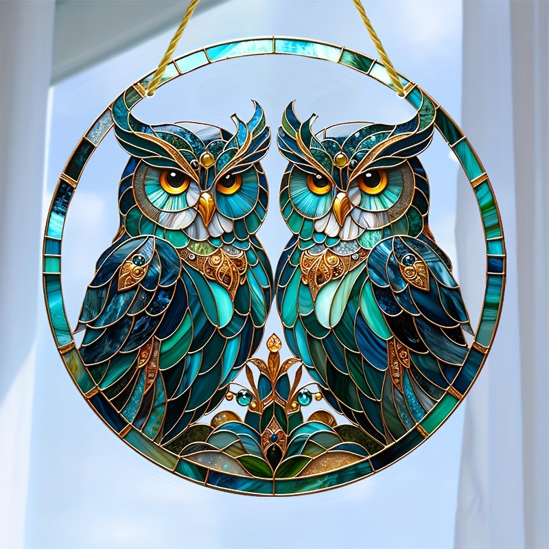 

Owl Symbol Acrylic Suncatcher - 8" Colorful Glass Window Hanging For Home, Porch, Garden, Patio, Bedroom Decor - Animal Themed Birthday Gift For Friends And Family