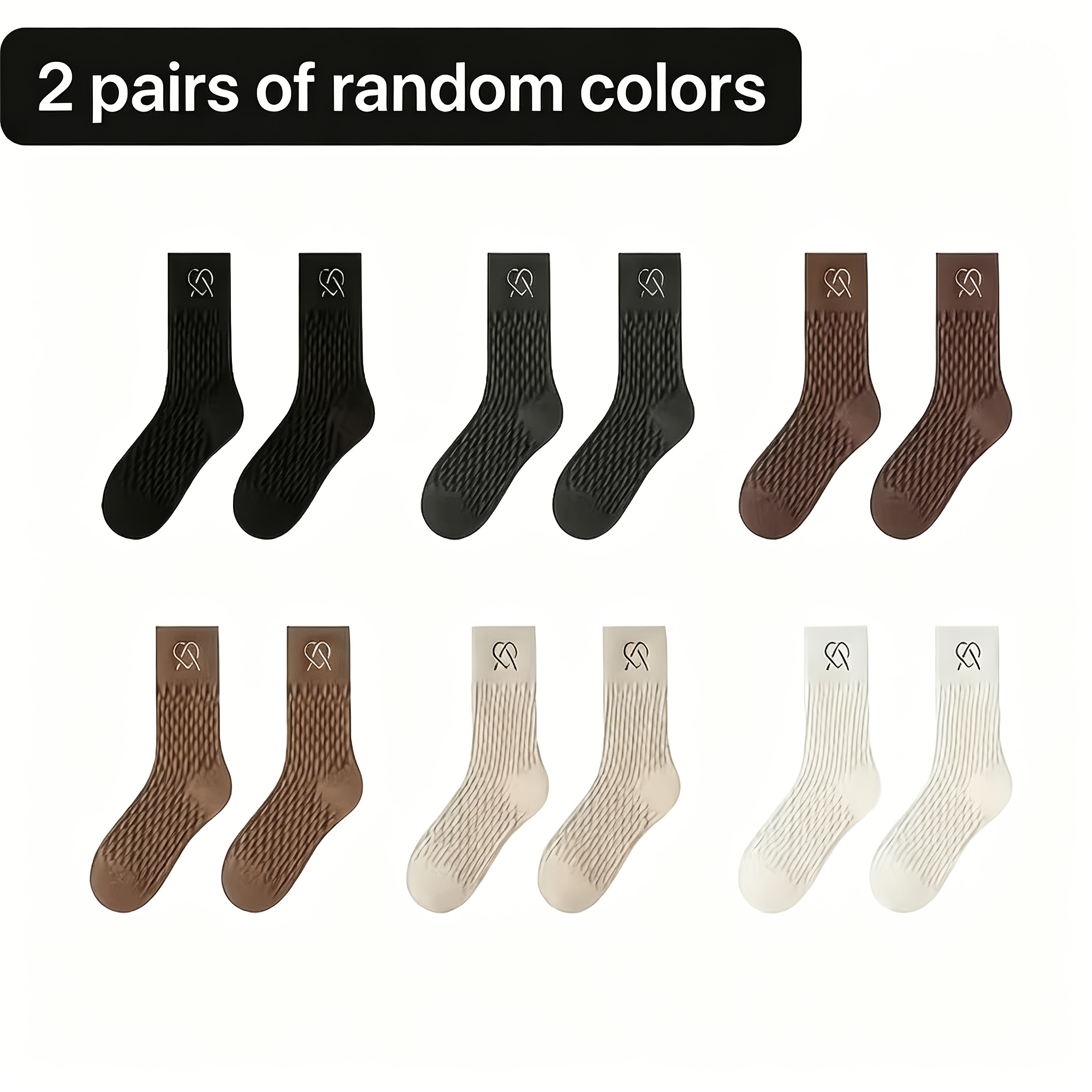 TEMU 2 paires de chaussettes d'hiver chaudes pour femme, couleurs aléatoires, motif multicolore à côtes, gaufrage , japonaise, bas chauds polyvalents
