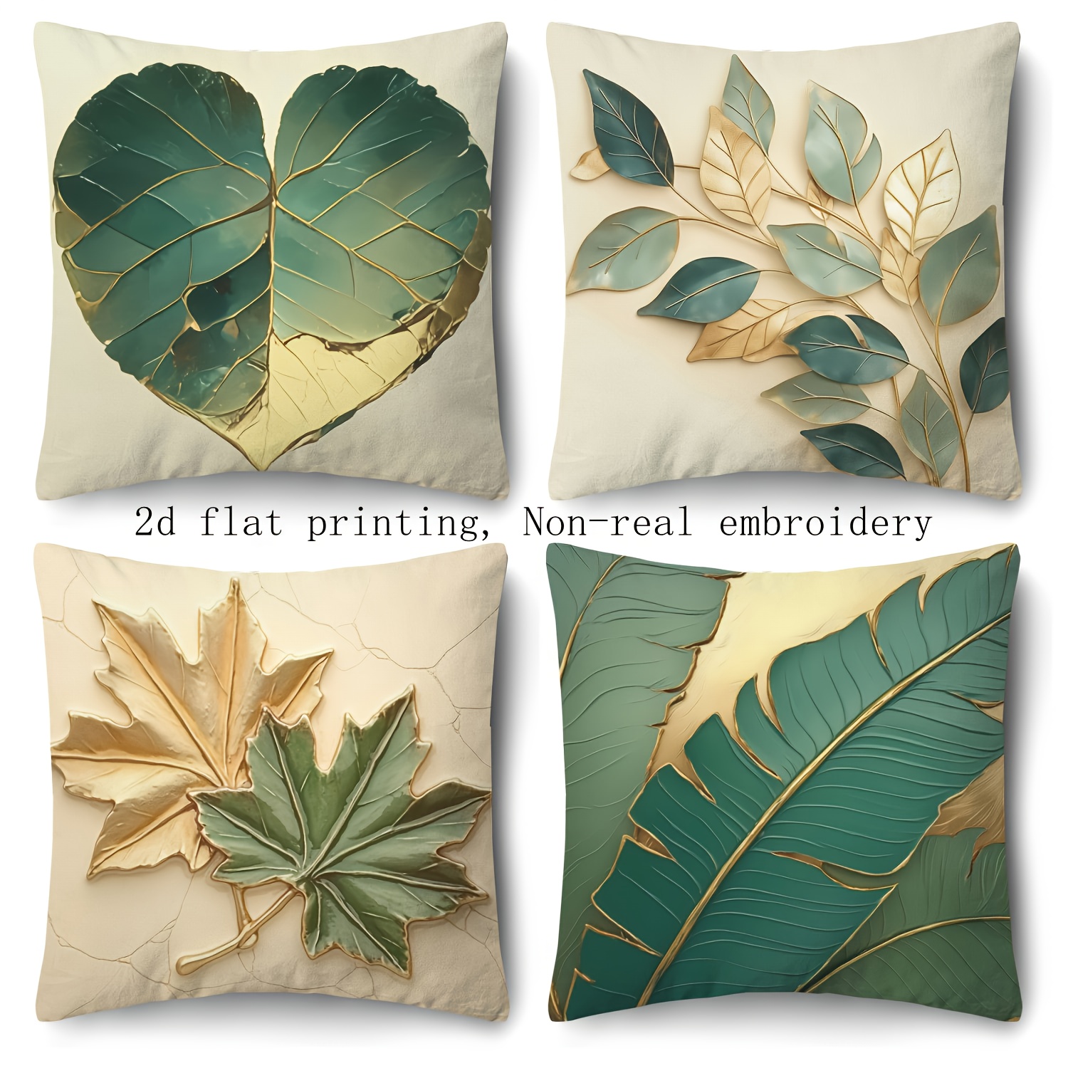 Image of 2d Flat Printing, 4pcs Pattern Throw Pillow Covers, Non-real Embroidery, 18x18 Inch Polyester Zipper Cushion Cover For Sofa, Bedroom, Living Decor (no Insert)