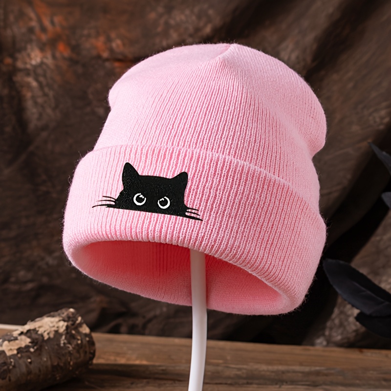 E-shop Trendige Mode Schwarze Katze Kopf Stickerei Beanie, Street Hip-Hop Kappen ohne Schirm, Party Kälte Hut Unisex Winter Warme Strickmütze, Herren