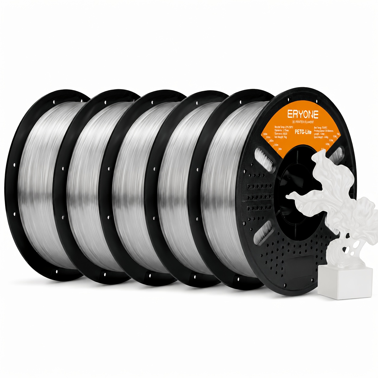 Image of Eryone Petg Lite 3d Printing Supplies Filament For 3d Printer, 5 Rolls (5kg Total), 1.75mm +/-0.03mm Tolerance, Smooth Feeding