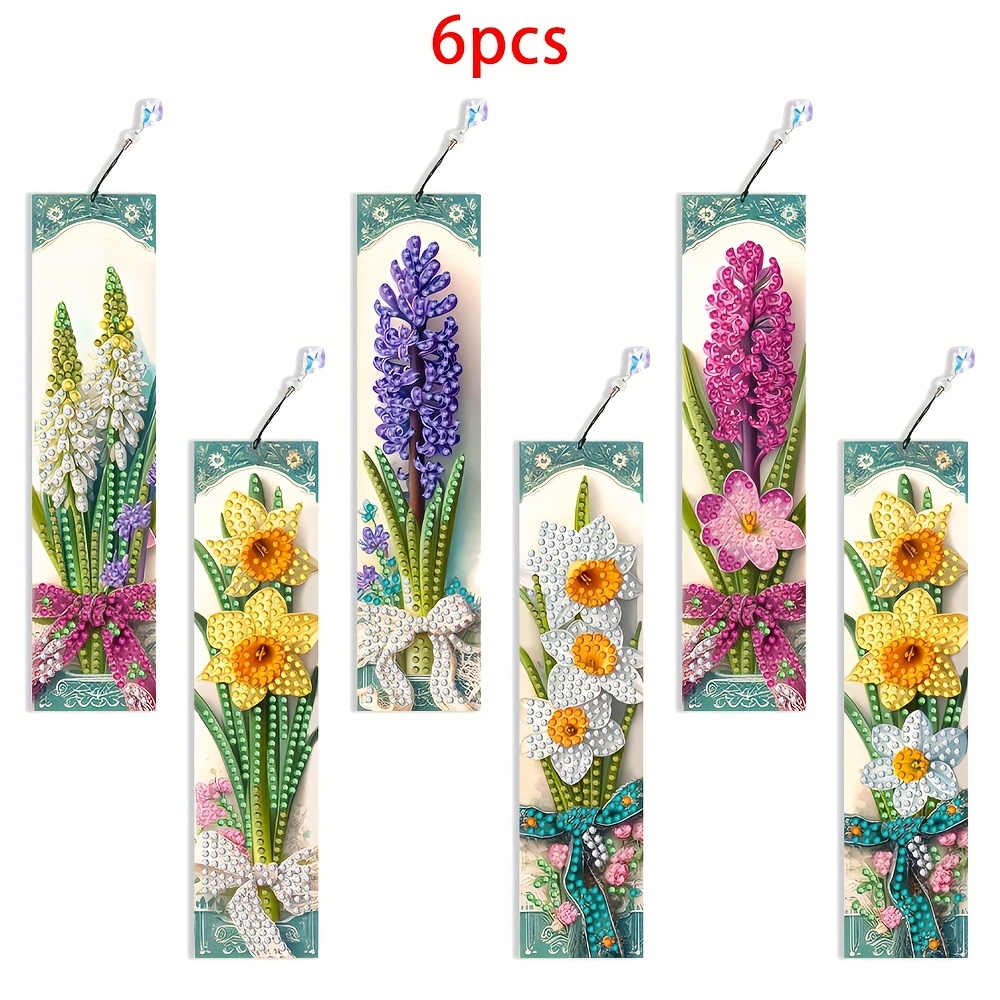 

6-pack Diamond Painting Bookmarks Set, Pet Material, Mosaic Effect, Double-sided , With For Readers